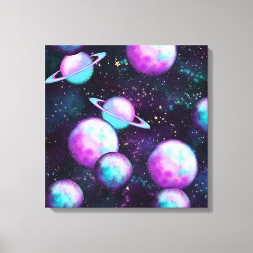 Solar System Glow  Cosmic Blue Purple Pink Planet Canvas Print