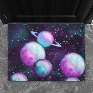 Solar System Glow   Cosmic Blue Purple Pink Planet Doormat