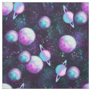 Solar System Glow Cosmic Blue Purple Pink Planet Fabric