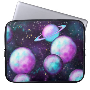 Solar System Glow   Cosmic Blue Purple Pink Planet Laptop Sleeve