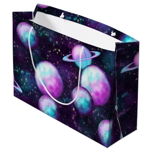 Solar System Glow  Cosmic Blue Purple Pink Planet Large Gift Bag