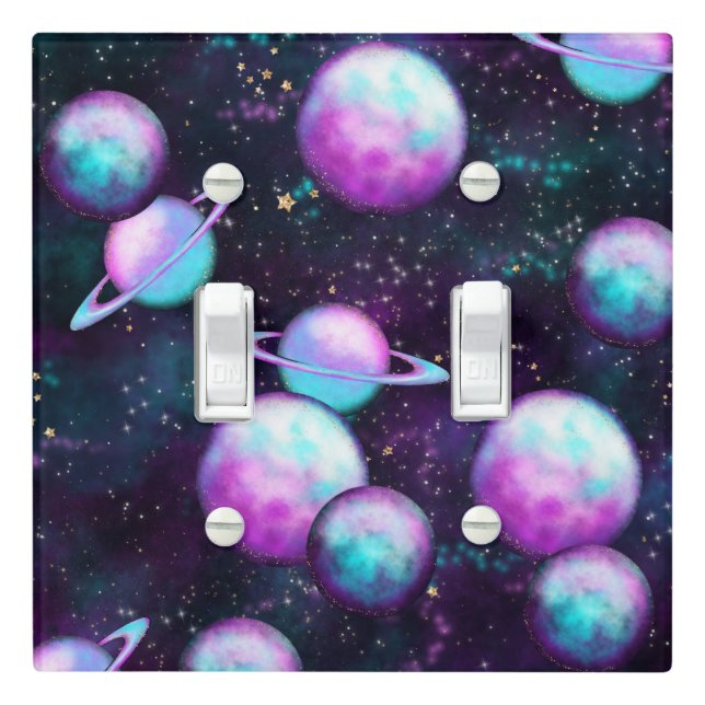 Solar System Glow | Cosmic Blue Purple Pink Planet Light Switch Cover (In Situ)