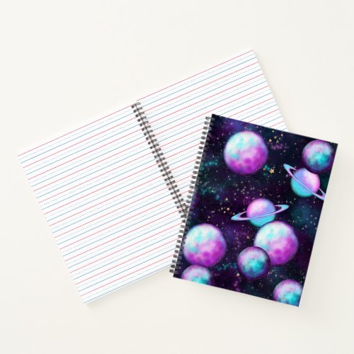 Solar System Glow  Cosmic Blue Purple Pink Planet Notebook
