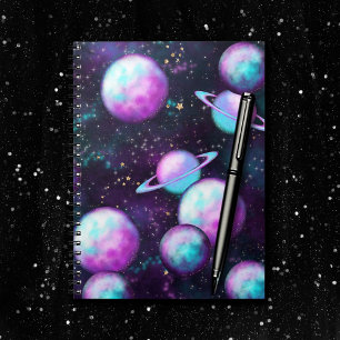 Solar System Glow Cosmic Blue Purple Pink Planet Notebook