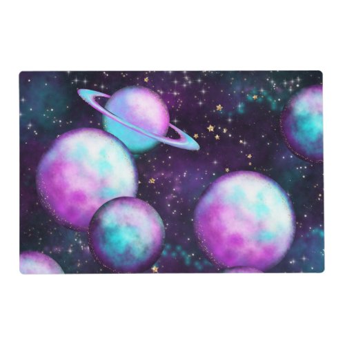 Solar System Glow  Cosmic Blue Purple Pink Planet Placemat