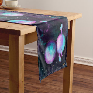 Solar System Glow Cosmic Blue Purple Pink Planet Short Table Runner