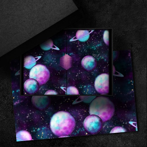 Solar System Glow  Cosmic Blue Purple Pink Planet Tissue Paper
