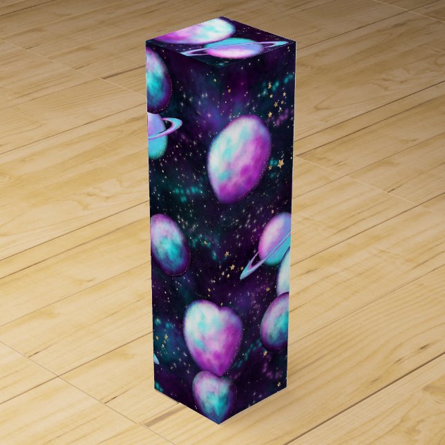 Solar System Glow | Cosmic Blue Purple Pink Planet Wine Box (Front)