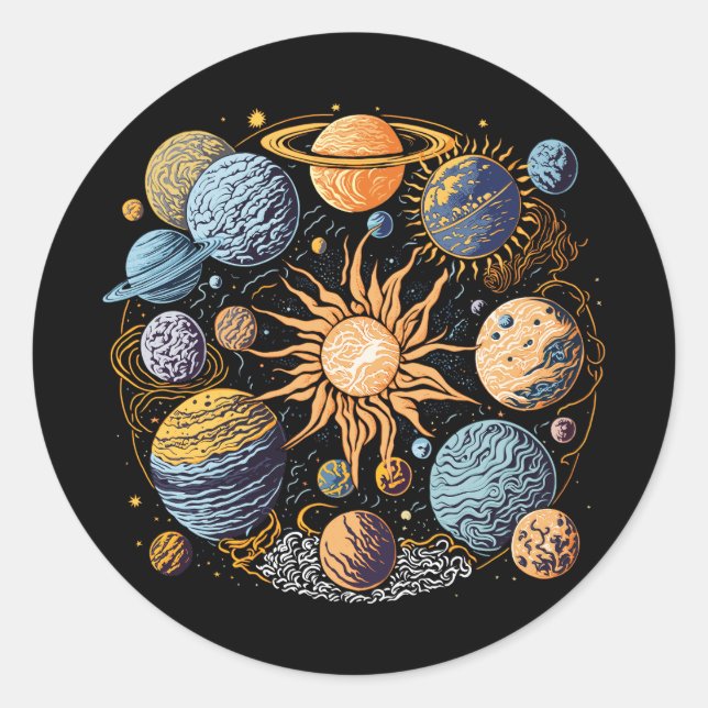 Solar System Graphic Design Classic Round Sticker (Front)