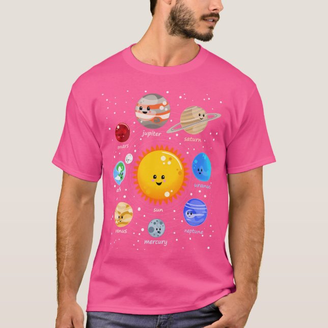 Solar System Happy Kawaii Style T-Shirt (Front)