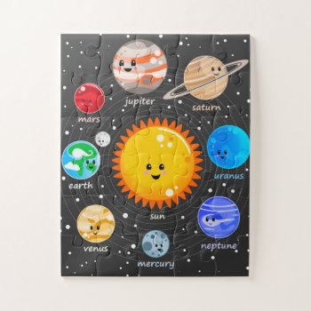 Solar System Kawaii Cute Planets Educational Art Jigsaw Puzzle by BadEnglishCat at Zazzle
