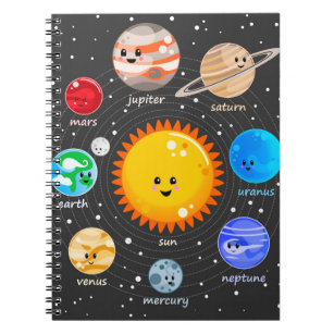 Solar system Kawaii happy planets stars chart Notebook