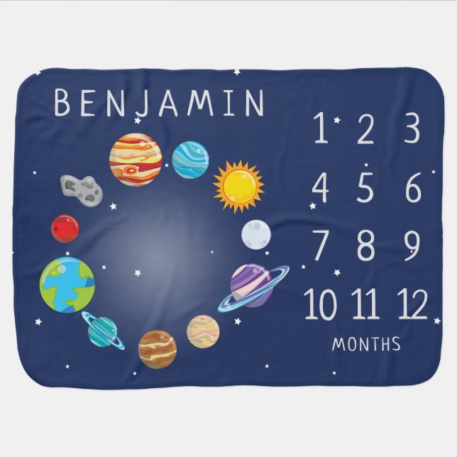 Solar System Milestone Monthly Outer Space Baby Baby Blanket (Horizontal)