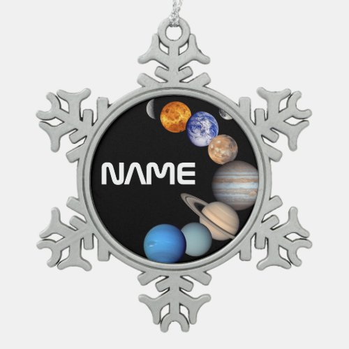 Solar System Montage JPL Photos _ Customize Name Snowflake Pewter Christmas Ornament