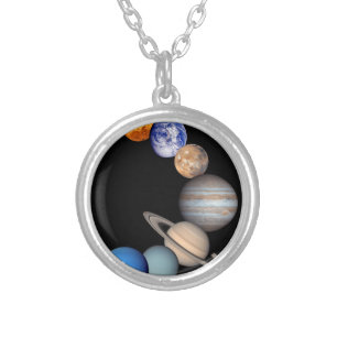 Solar System Montage JPL Planet Photos Silver Plated Necklace