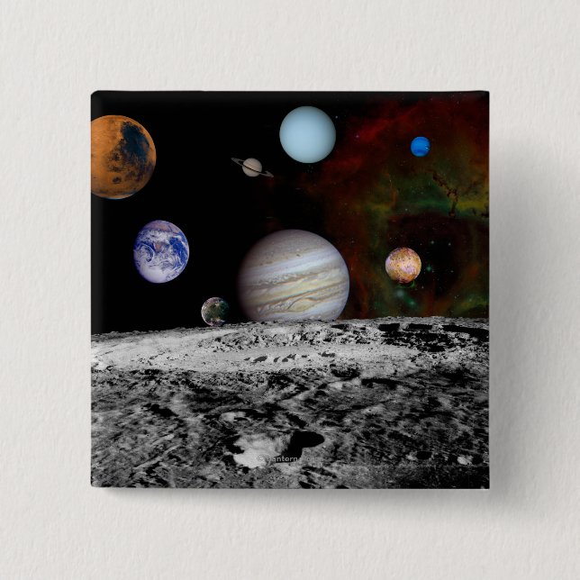Solar System Montage of Voyager Images Pinback Button (Front)