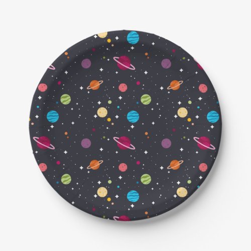 solar system on black paper plates