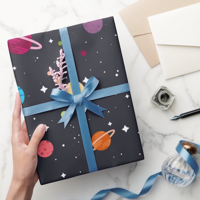 Solar System On Black Wrapping Paper (Gifting)