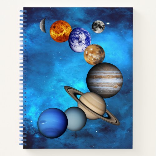Solar System_ Our Planets On  Deep Blue Starry Sky Notebook