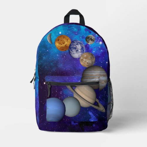 Solar System- Our Planets On Deep Blue Starry Sky  Printed Backpack