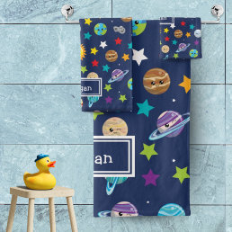 Solar System Pattern for Kids Bathroom Bath Towel Set