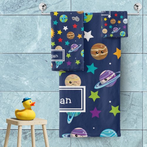 Solar System Pattern for Kids Bathroom Bath Towel Set
