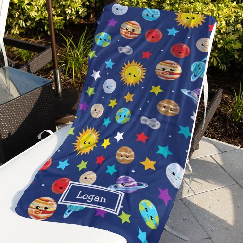 Solar System Pattern for Kids Beach Towel