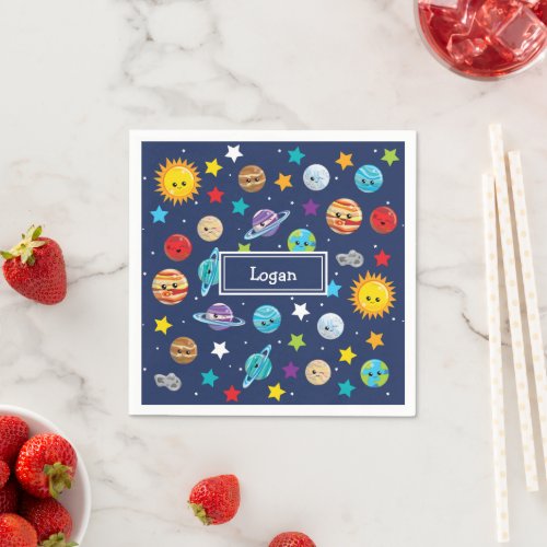 Solar System Pattern for Kids Birthday Napkins