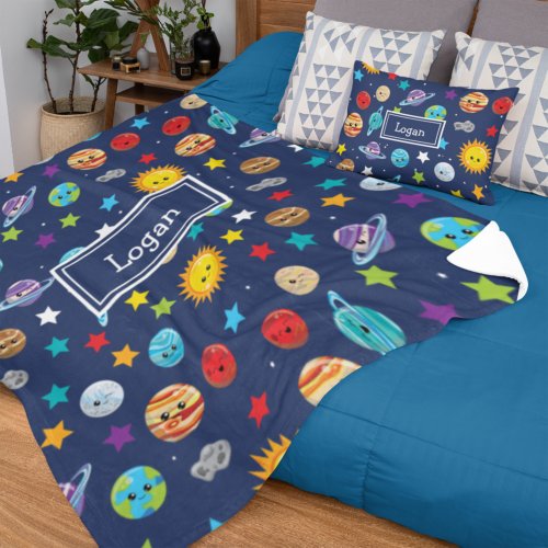 Solar System Pattern for Kids Fleece Blanket