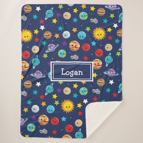 Solar System Pattern for Kids Sherpa Blanket