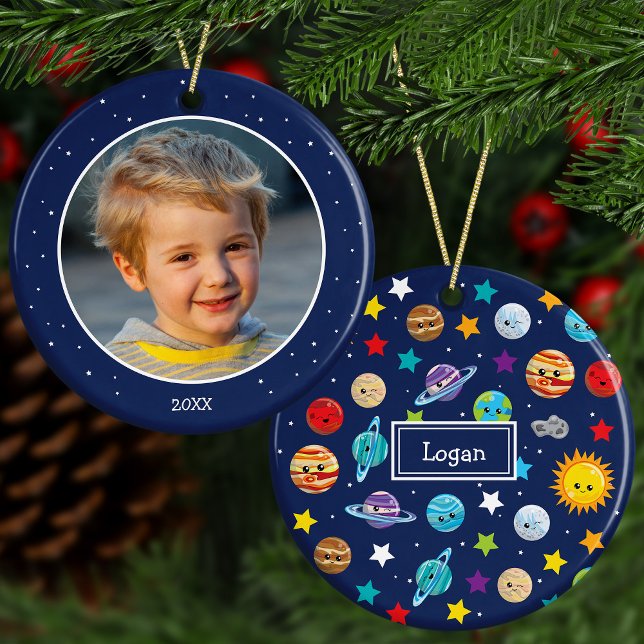 Solar System Pattern for Kids with Photo Christmas Ceramic Ornament (Creator Uploaded)
