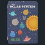 Solar System Personalized iPad Air Cover<br><div class="desc">A colorful solar system illustration featuring 8 planets; Mercury, Earth, Venus, Neptune, Saturn, Uranus, Mars, Jupiter and the Sun against a starry, dark blue background. This modern design is both stylish and educational, great as decor & home schooling. This design can be customized with a name, monogram initials or phrase...</div>