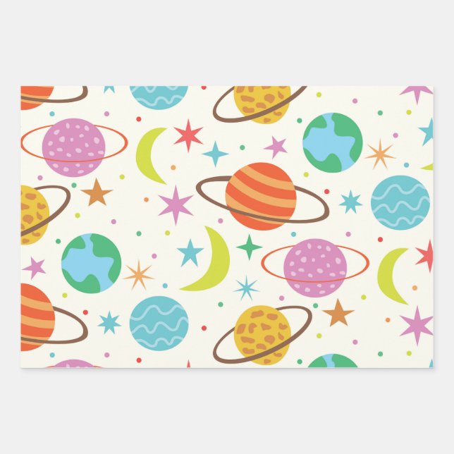 Solar System Planet Outer Space Pattern  Wrapping Paper Sheets (Front)