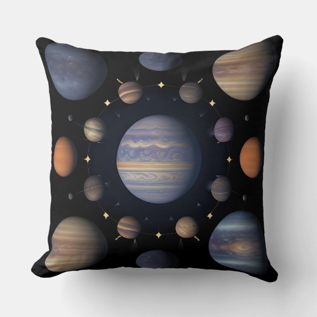 Solar System Planets Arranged in Space Throw Pillow (Front)