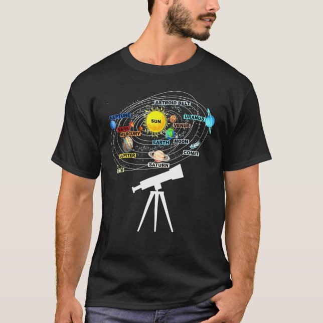 Solar System Planets - Astronomy Space Science Tel T-Shirt (Front)