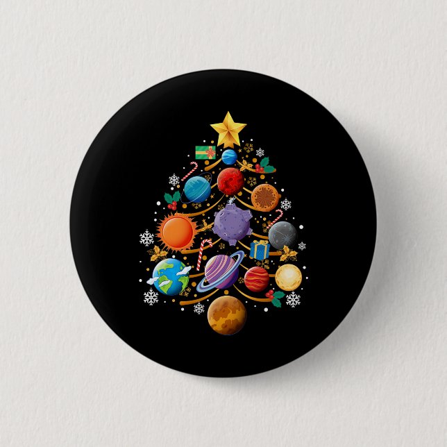 Solar System Planets Christmas Tree Astronomy Xmas Button (Front)