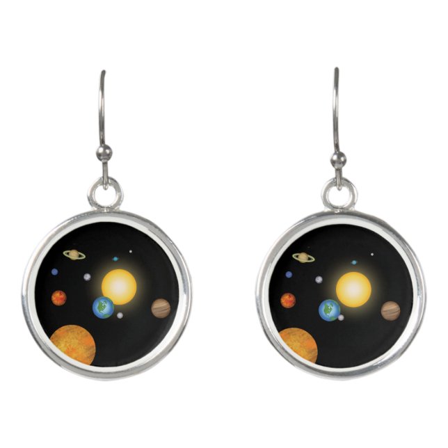 Solar System Planets in Dark Space 3-D effect Earrings (Front)