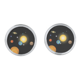 Solar System Planets in Dark Space 3D Sterographic Cufflinks