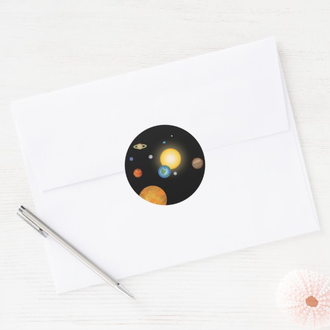 Solar System Planets in Deep Dark Space Classic Round Sticker (Envelope)