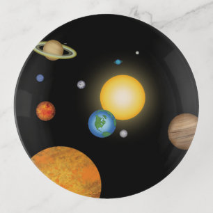 Solar System Planets in Deep Dark Space Cosmic Trinket Tray