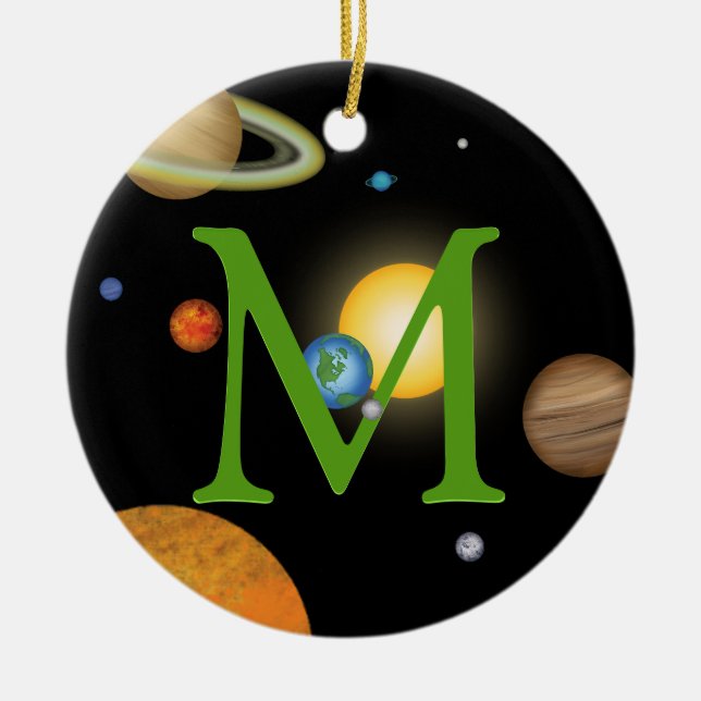 Solar System Planets in Space Monogrammed Custom Ceramic Ornament (Front)