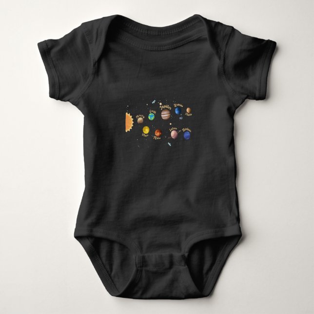 Solar System Planets Kids Knowledge Outer Space Baby Bodysuit (Front)