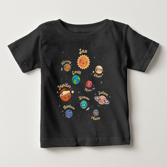 Solar System Planets Kids Knowledge Outer Space Baby T-Shirt (Front)