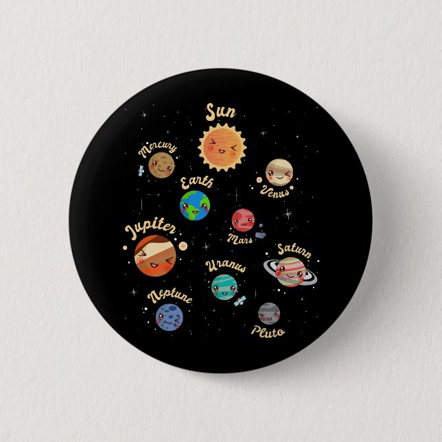 Solar System Planets Kids Knowledge Outer Space Button (Front)