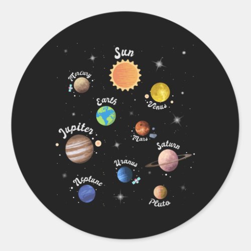 Solar System Planets Kids Knowledge Outer Space Classic Round Sticker