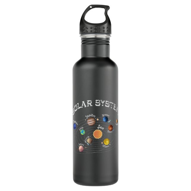 Solar System Planets Kids Knowledge Outer Space Stainless Steel Water Bottle (Front)