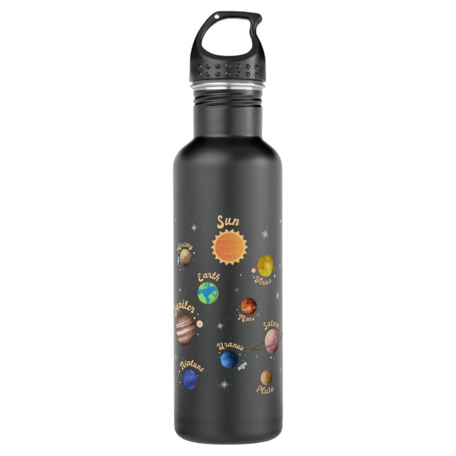 Solar System Planets Kids Knowledge Outer Space Stainless Steel Water Bottle (Front)