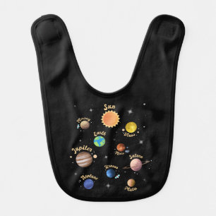 Solar System Planets Kids Knowledge Outer Space T- Baby Bib