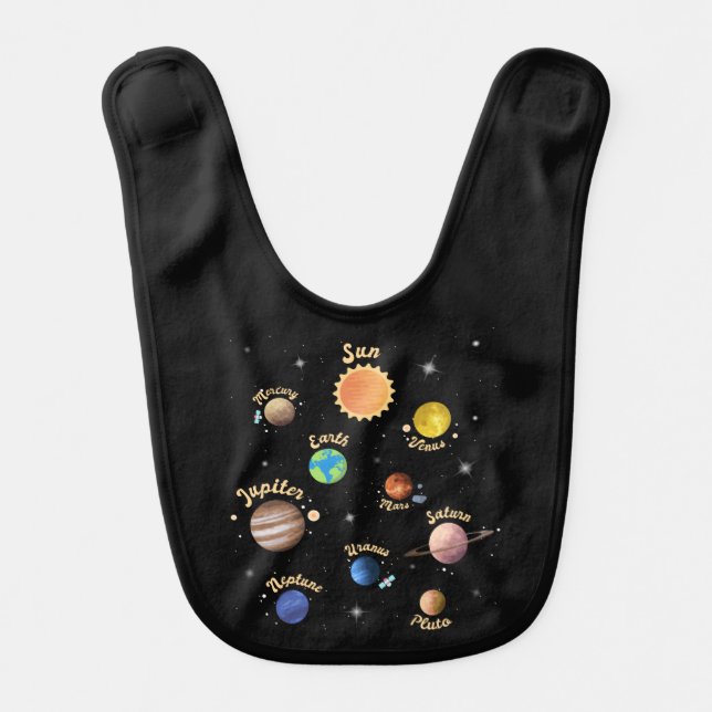 Solar System Planets Kids Knowledge Outer Space T- Baby Bib (Front)