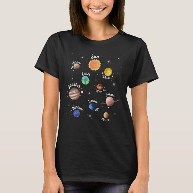 Solar System Planets Kids Knowledge Outer Space T-Shirt (Front)